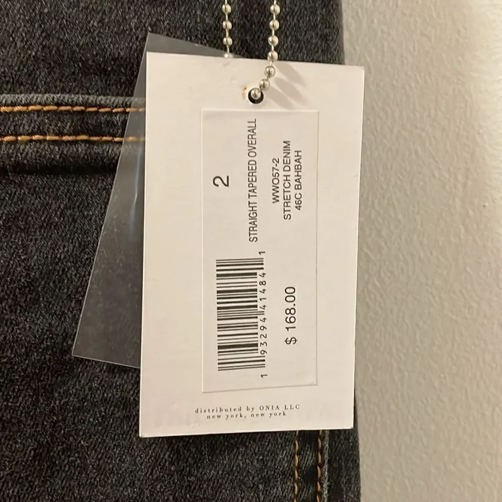 NWT WEWOREWHAT women’s size 2 straight tapered adjustable long overall jeans